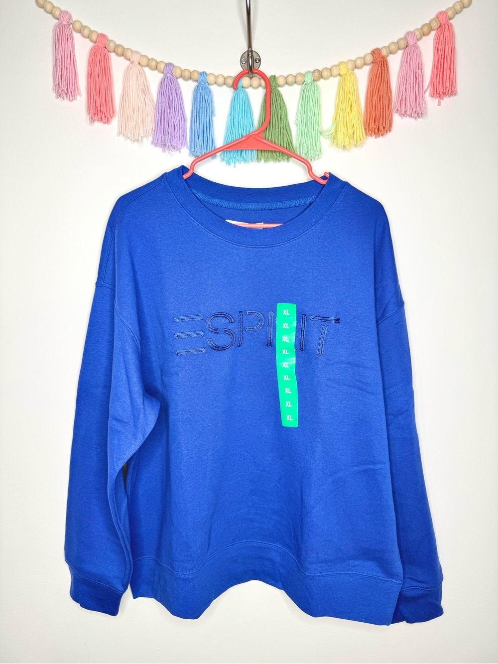 Esprit Royal Blue Crewneck Sweatshirt XL NWT Retro 80s Tonal Embroidered Logo - Picture 14 of 14